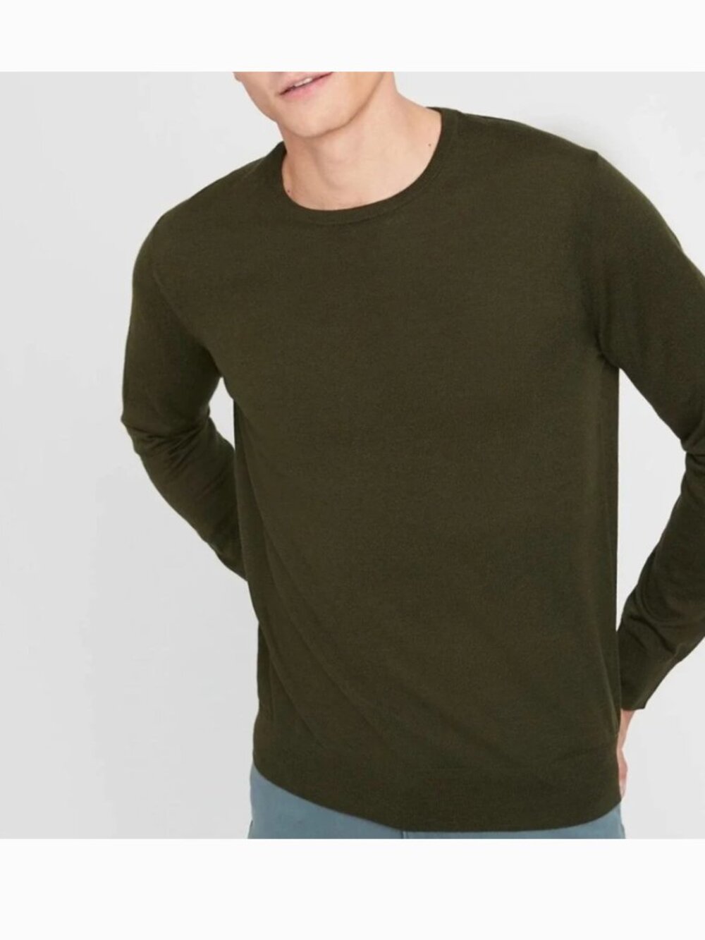 Banana Republic Extra Fine Merino Wool Crew Neck Sweater Olive Green Size Large